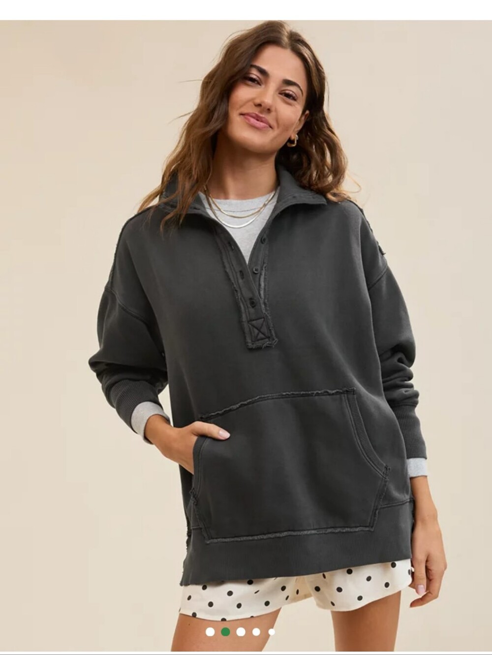 NWT Aerie Vintage Popover Polo Sweatshirt-Size Large